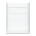 White 5-piece barrier-free walk-in shower kit with a long recessed shelf in the back wall