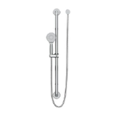 Chrome hand shower on a 36-inch slide bar with hose