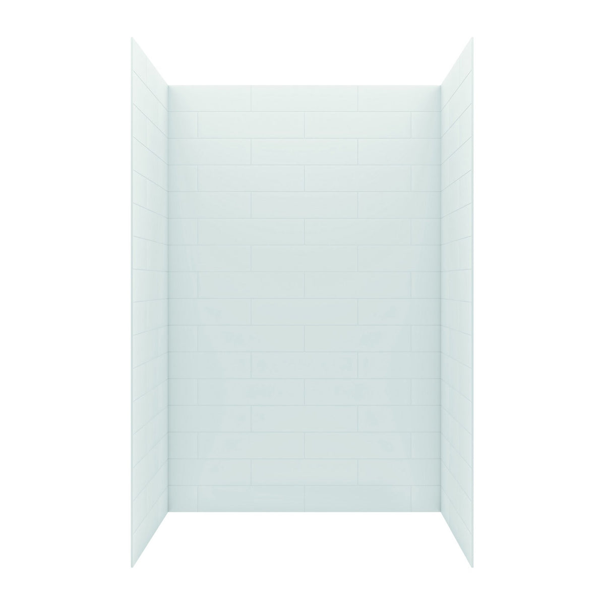 White three-panel shower wall set with a slim 6 x 24 subway tile pattern