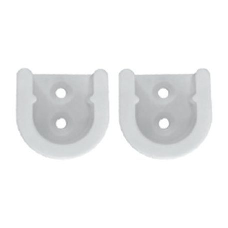 Two white shower curtain rod cup holders