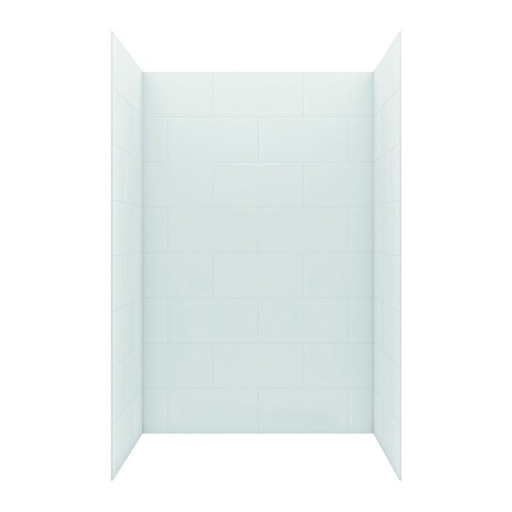White three-panel shower wall set with a large 12 x 24 subway tile pattern