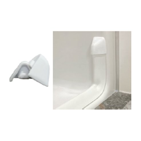White water retainer end cap for a rounded shower corner