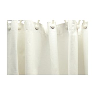 White weighted shower curtain hanging straight