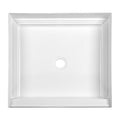 Top view of a white 32 x 32 shower base with a center drain