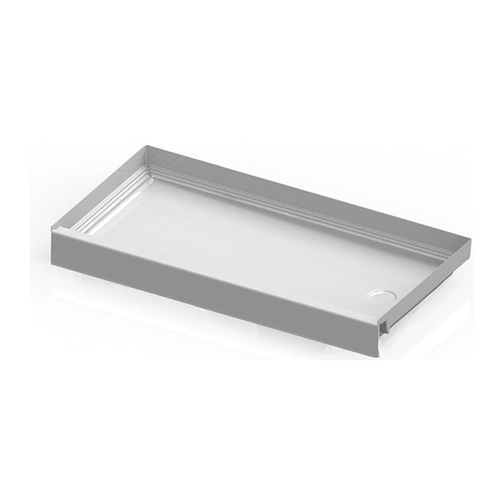 White 60 x 30 shower base with the drain at the right end